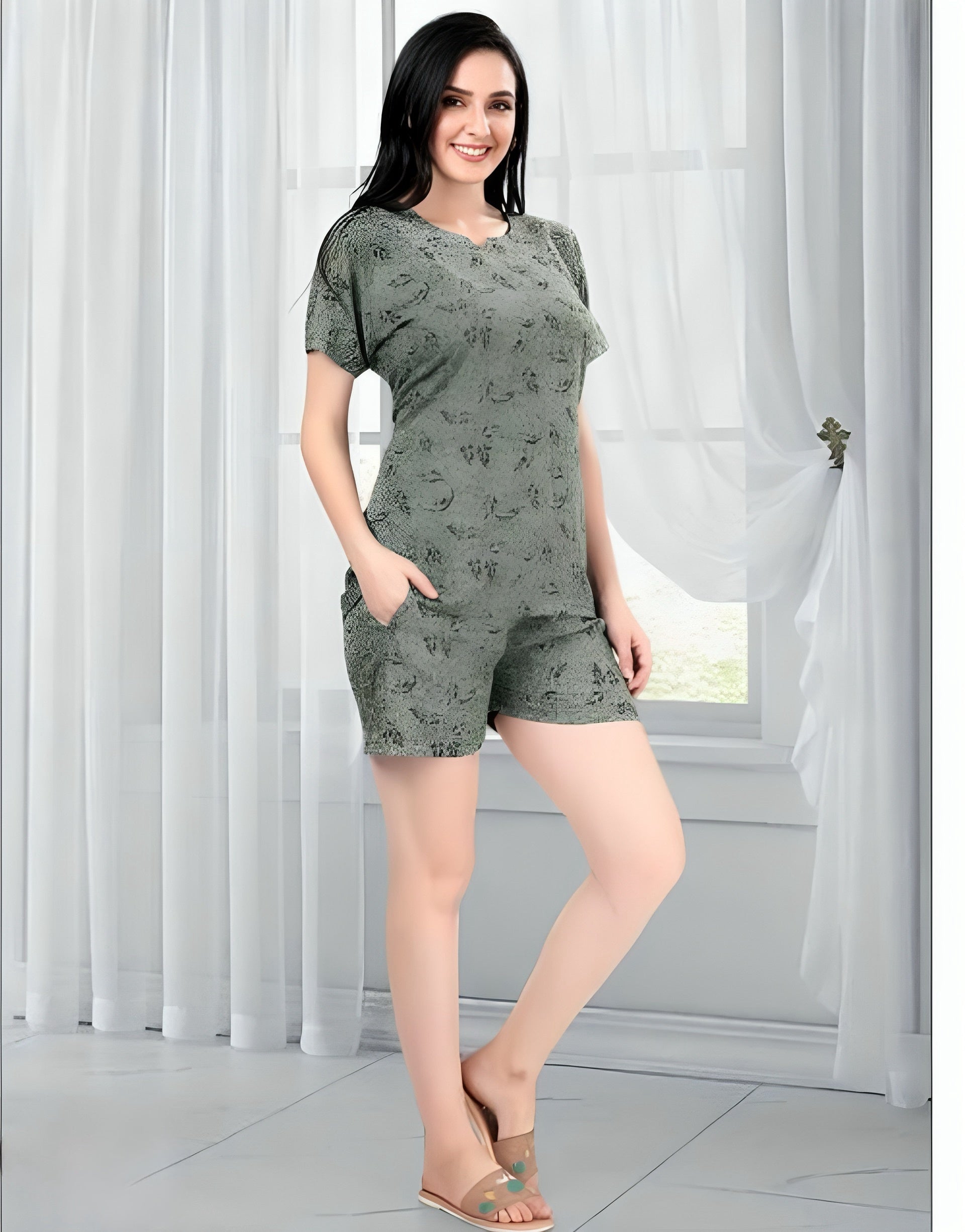 Leaf Printed Short sleeve nightsuit