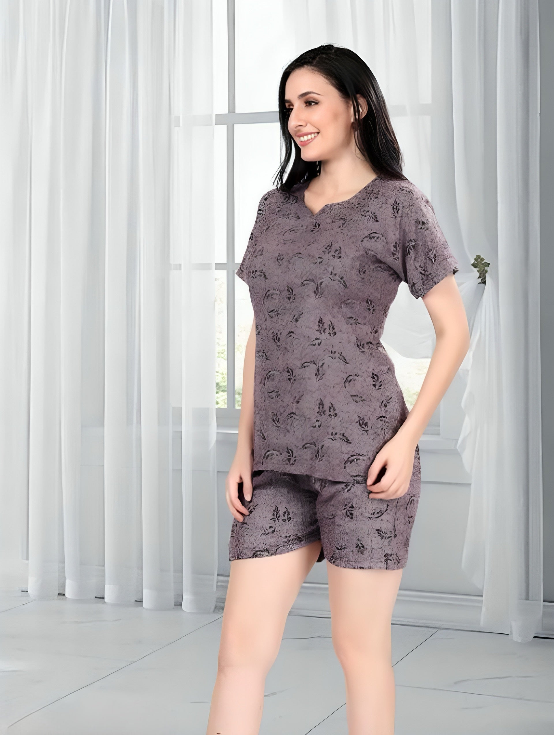 Leaf Printed Short sleeve nightsuit