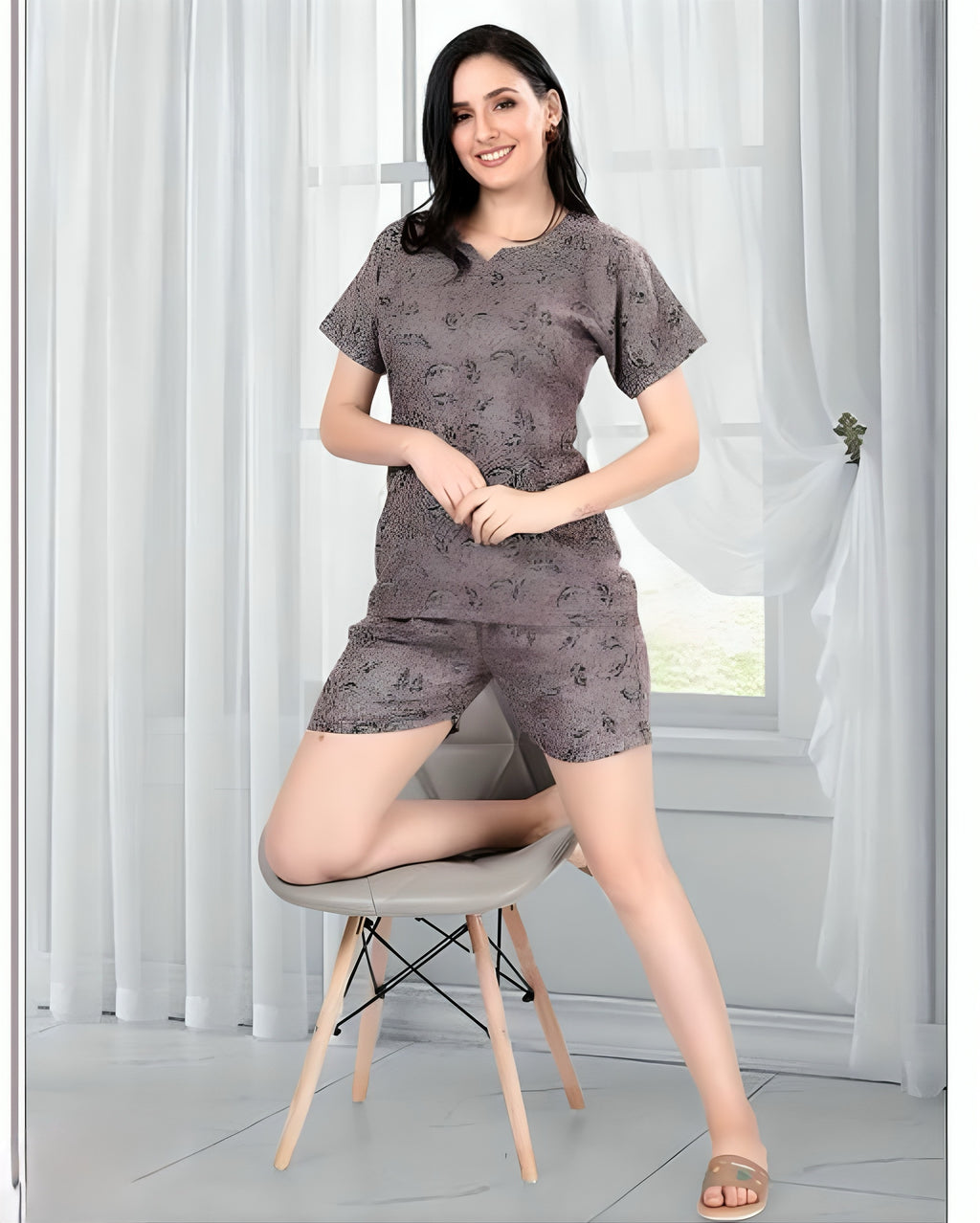 Leaf Printed Short sleeve nightsuit